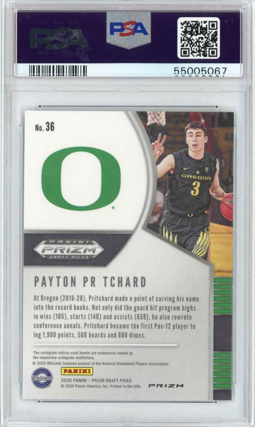 Graded 2020 Panini Prizm Draft Picks Payton Pritchard #36 Purple Wave Rookie RC Basketball Card PSA 10 Gem Mint