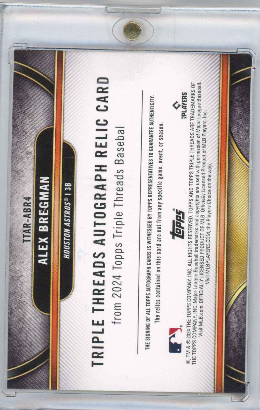2024 Topps Triple Threat Alex Bregman #TTARABR4 Relic Auto /27 Baseball Card