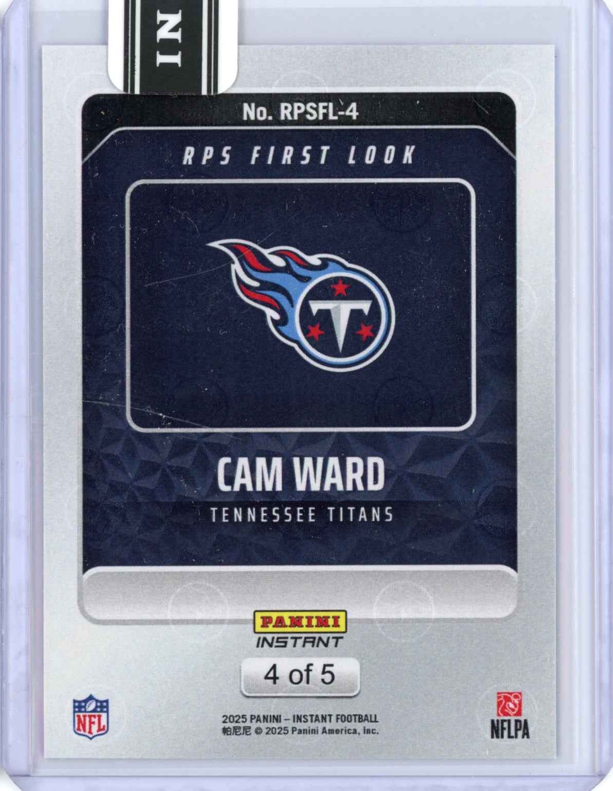 2025 Panini Instant NFL Cam Ward #4 RPS First Look Lightning /5 Tennessee Titans Rookie RC Football Card