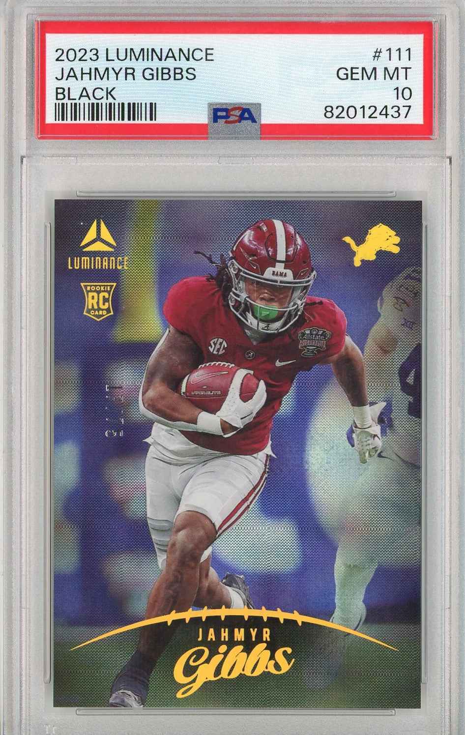 Graded 2023 Luminance Jahmyr Gibbs #111 Black Rookie RC Football Card PSA 10 Gem Mint