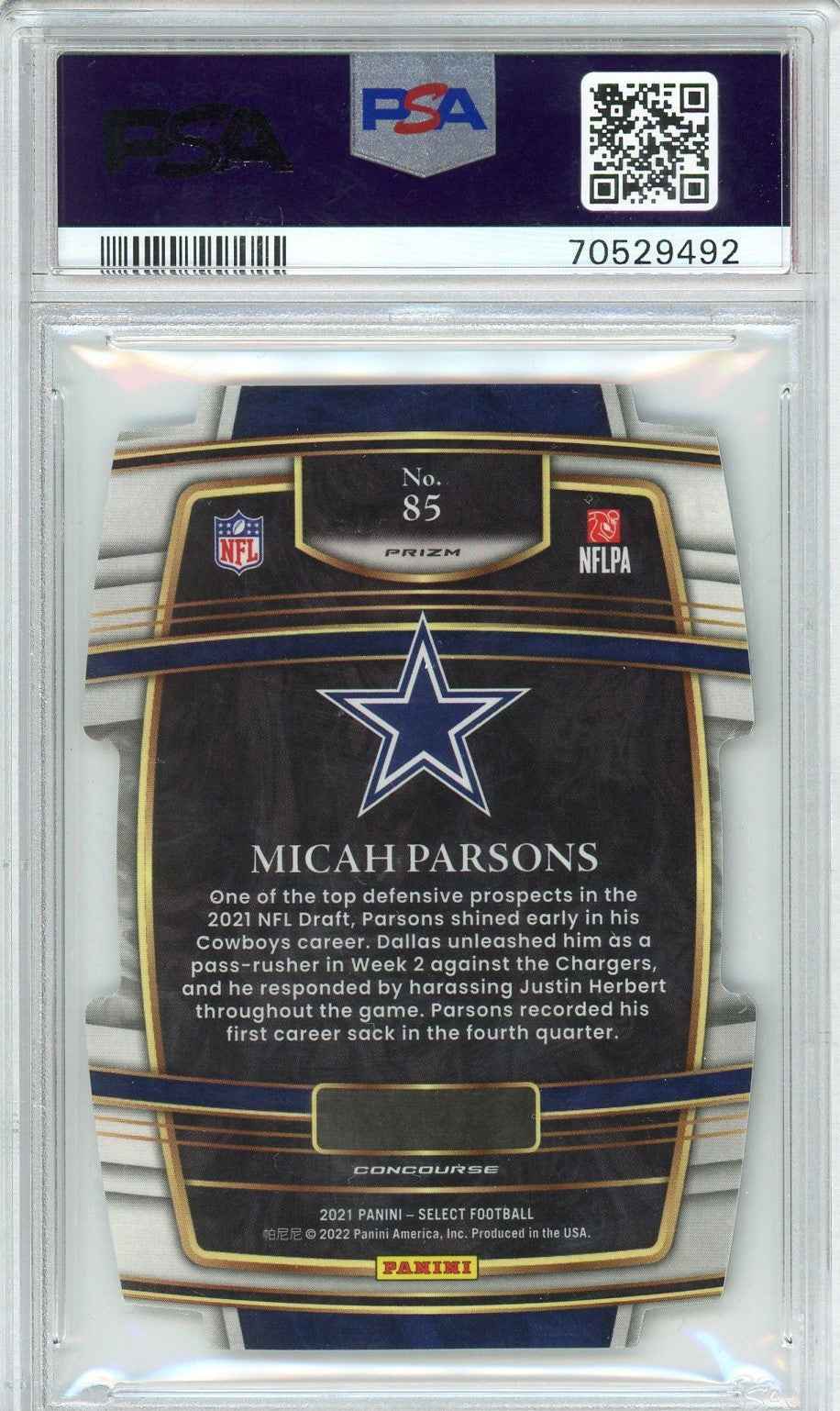 Graded 2021 Panini Select Micah Parsons #85 Die Cut Silver Prizm RC Football Card PSA 10 Gem Mint