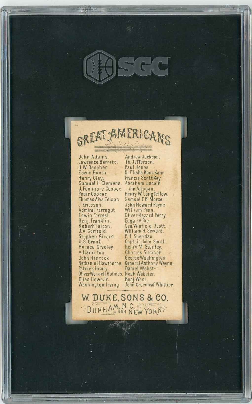 Graded 1888 N76 W. Duke, Sons & Co. Great Americans #DANNY Daniel Webster Baseball Tobacco Card SGC 3