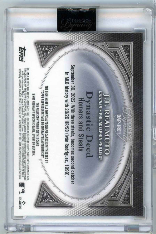 2023 Topps Dynasty JT J.T. Realmuto #DAPJRE1 10/10 Dynastic Deed Relic Auto Baseball Card