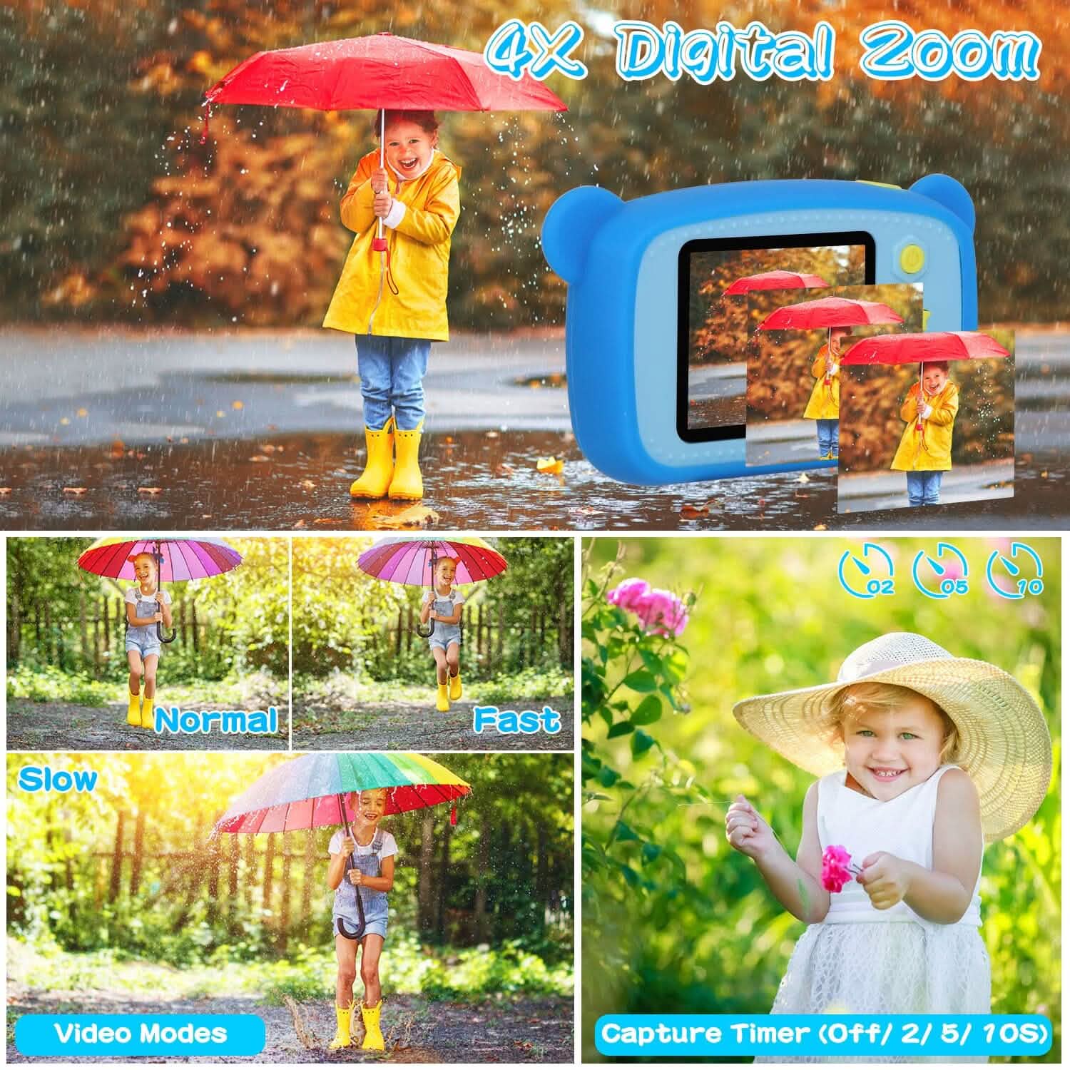 Kids Digital Camera with 2" Screen 4x Digital Zoom