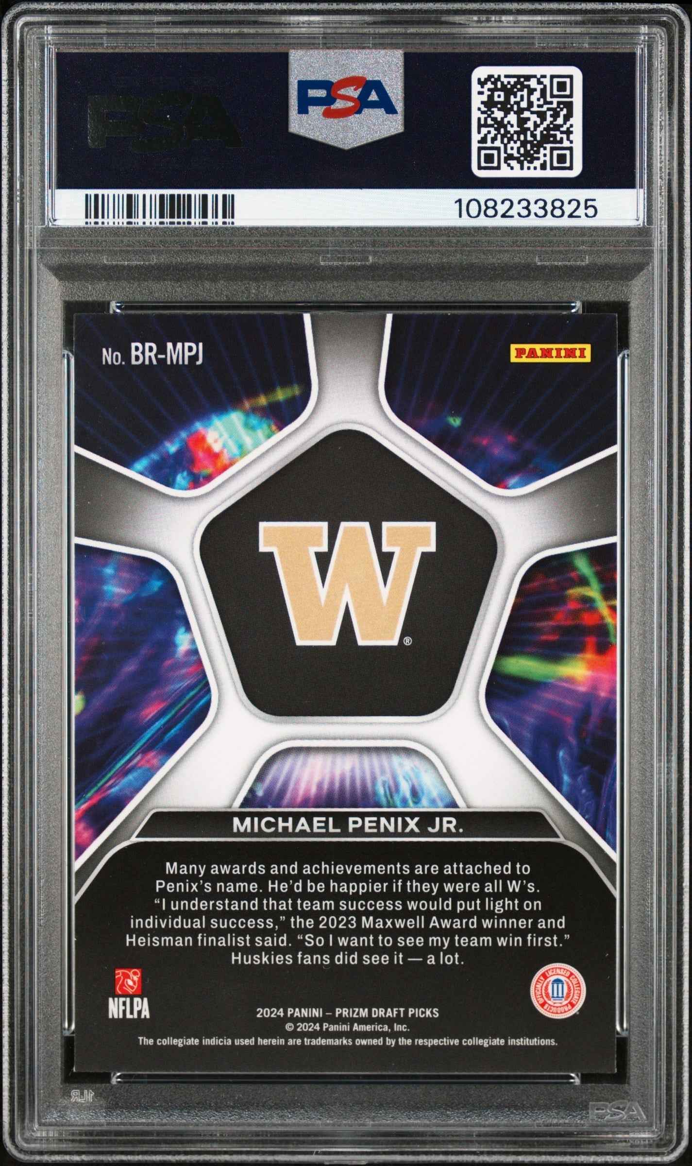 Graded 2024 Panini Prizm Draft Picks Michael Penix Jr #BRMPJ Brilliance Rookie RC Football Card PSA 10 Gem Mint