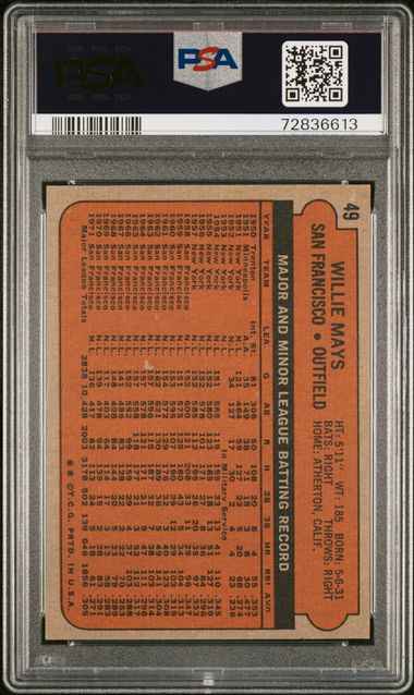 Graded 1972 Topps Willie Mays #49 Baseball Card PSA 6 EX-MT