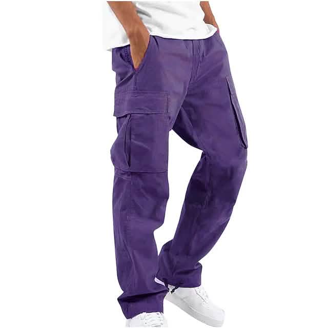 Men's Cargo Pants Trousers Drawstring Elastic Waist Multi Pocket