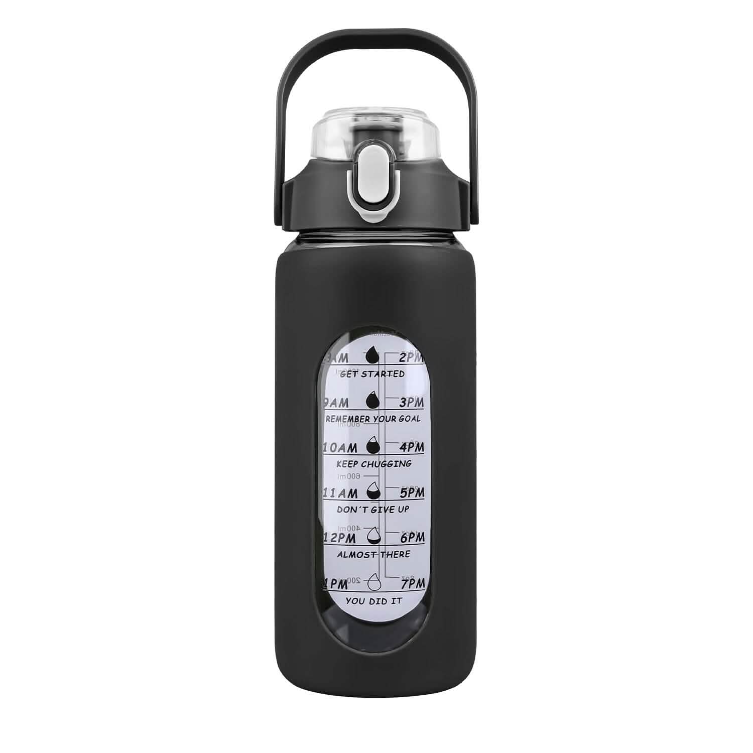 Motivational Water Bottle Intake Tracker with Straw Time Marker Silicone Sleeve Handle