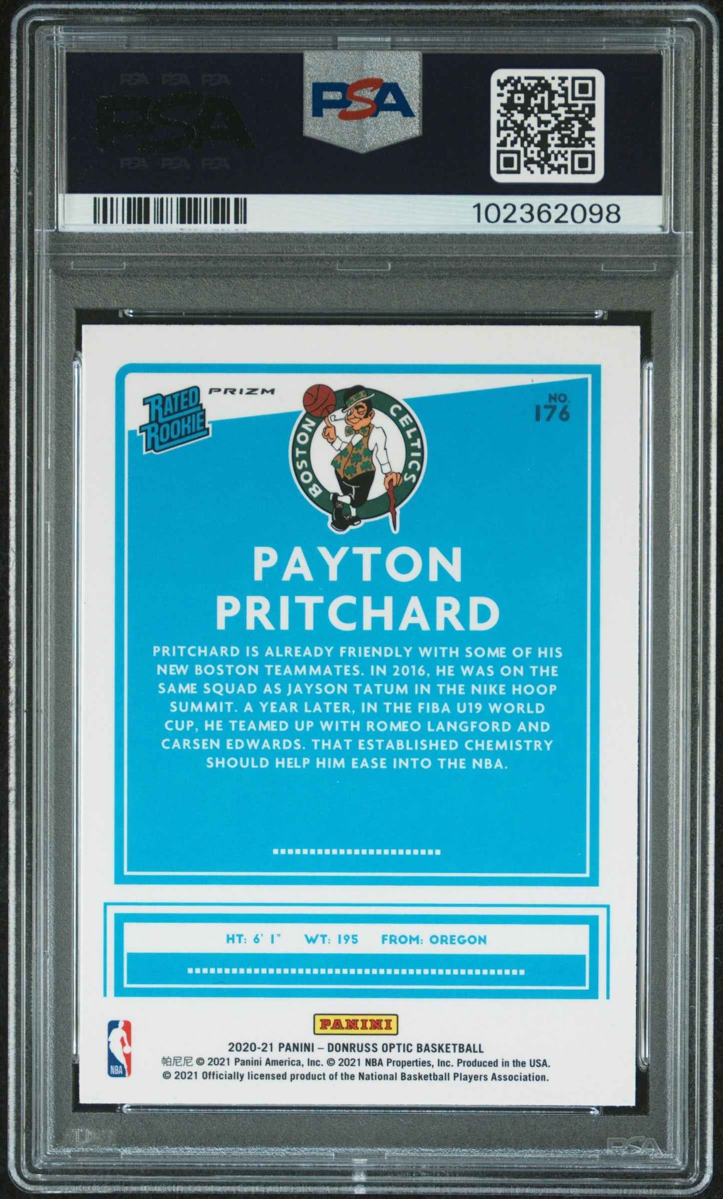 Graded 2020 Panini Donruss Optic Payton Pritchard #176 Blue Velocity Rookie RC Basketball Card PSA 10 Gem Mint