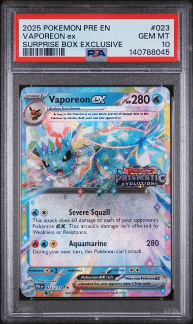 Vaporeon EX Prismatic Stamp Prismatic Surprise Box 23/131 PSA 10