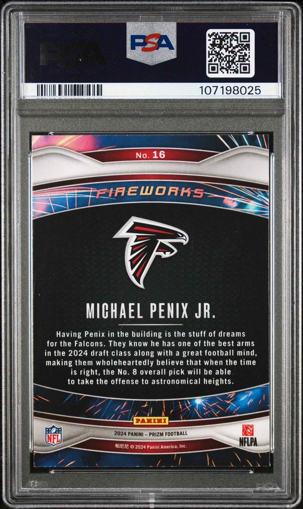 Graded 2024 Panini Prizm Michael Penix Jr #16 Fireworks Rookie RC Football Card PSA 10 Gem Mint
