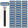 Replacement Razor Blades Safety Shaver Set with Anti-Slip Metal Handle with 1 Razor + 36 Blades