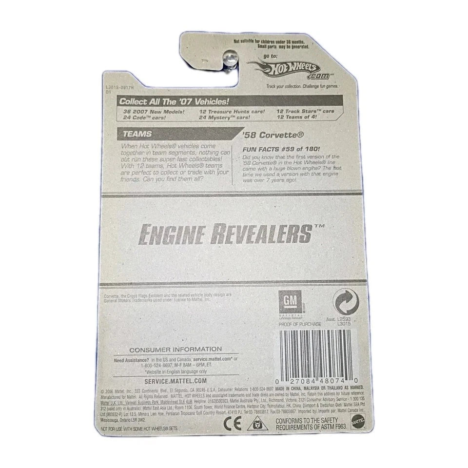 '58 Corvette Engine Revealers Hot Wheels Die-Cast | See-Through V8 American Classic Collector's Edition