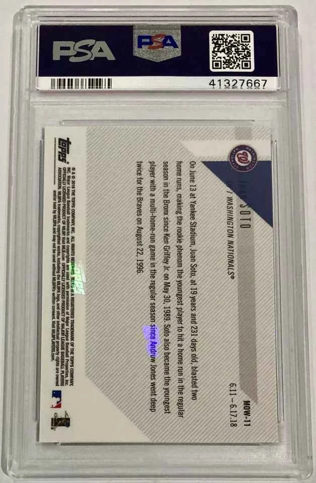Graded 2018 Topps Now Juan Soto #MOW11 Moment of the Week Rookie RC Baseball Card PSA 10 Gem Mint