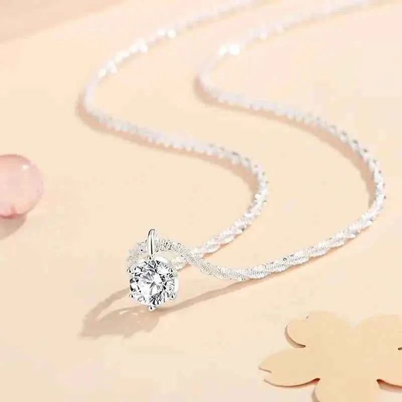 Sparkling Wave-Shaped Six-Claw Single Zirconia Pendant Necklace
