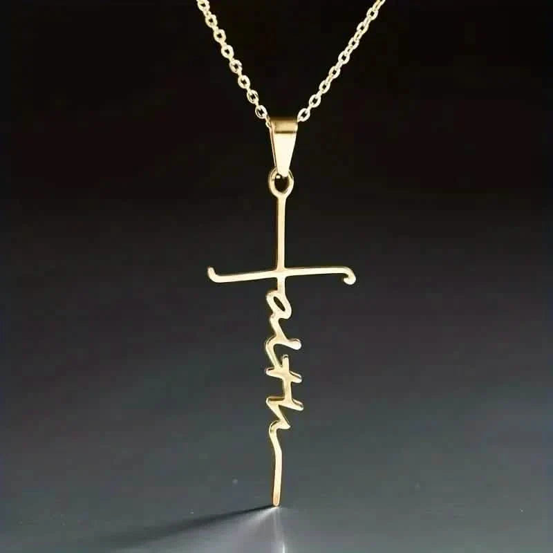 Stainless Steel Faith Word Church Prayer Religious Pendant Necklace
