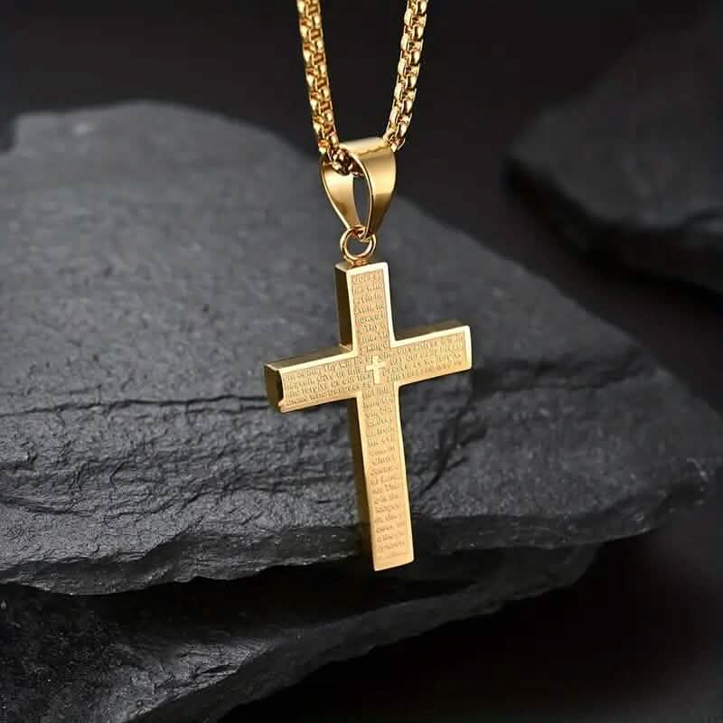 Titanium Steel Cross Prayer Pendant Necklace