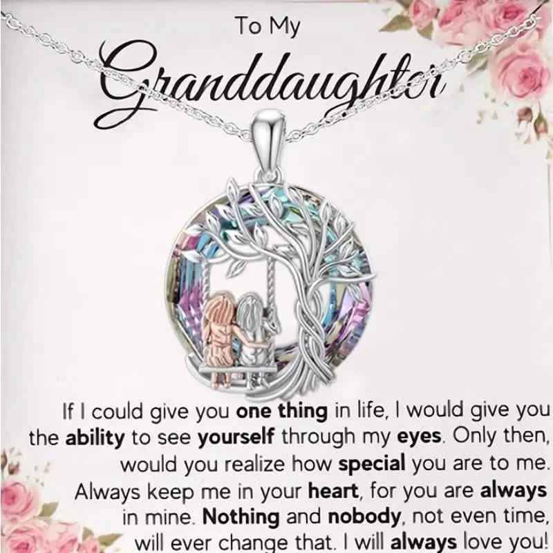 To My Granddaughter, Tree Of Life Sisters On The Swing Pendant Necklace