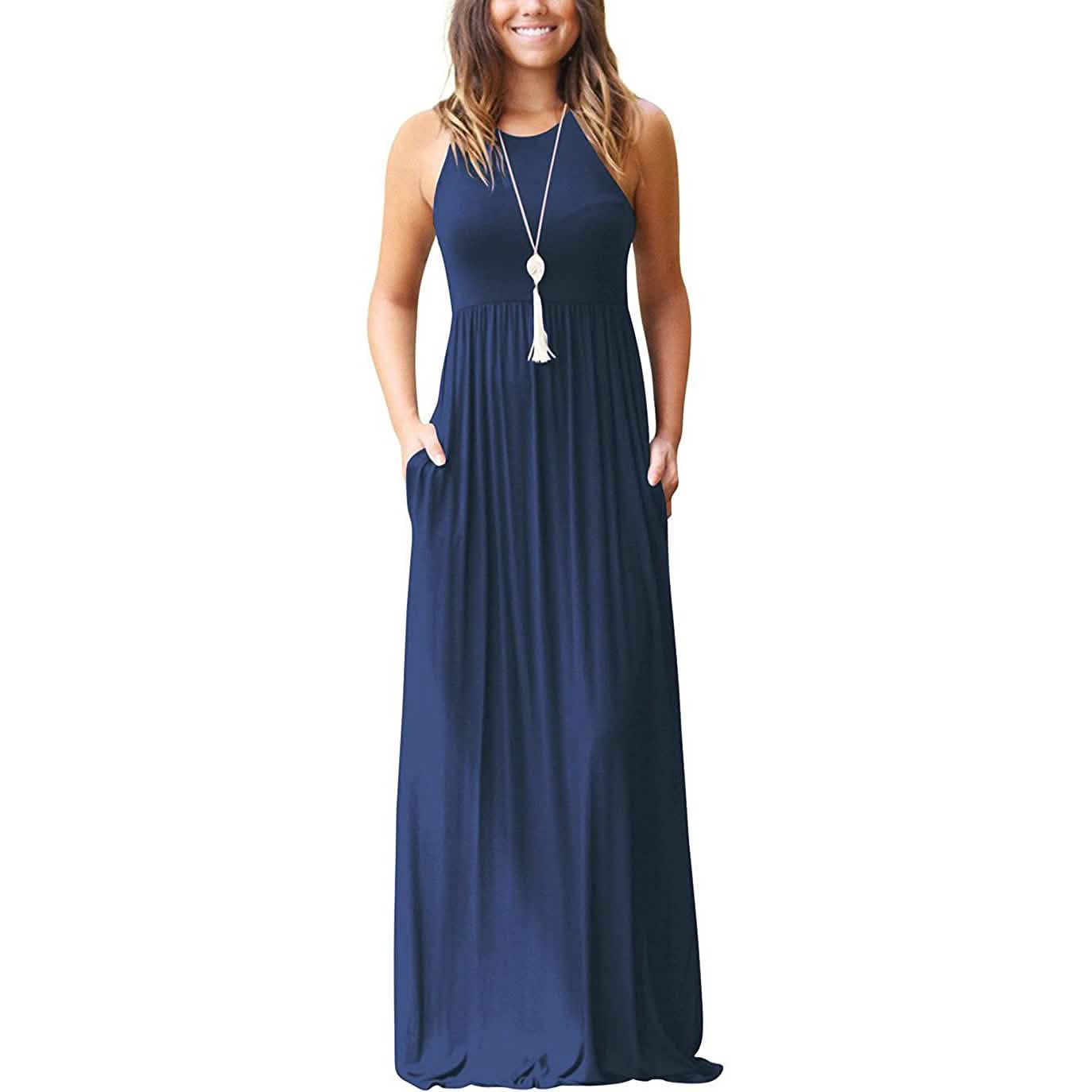 Women's Fashion Summer Sleeveless Racerback Loose Plain Maxi Dresses