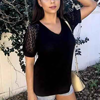 Women's Lace Short Sleeve V-Neck Top