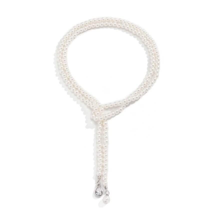 Women's Elegant Multi-Layered Faux Pearl Necklace, Boho Tassel Pendant, Dual-Strand Jewelry