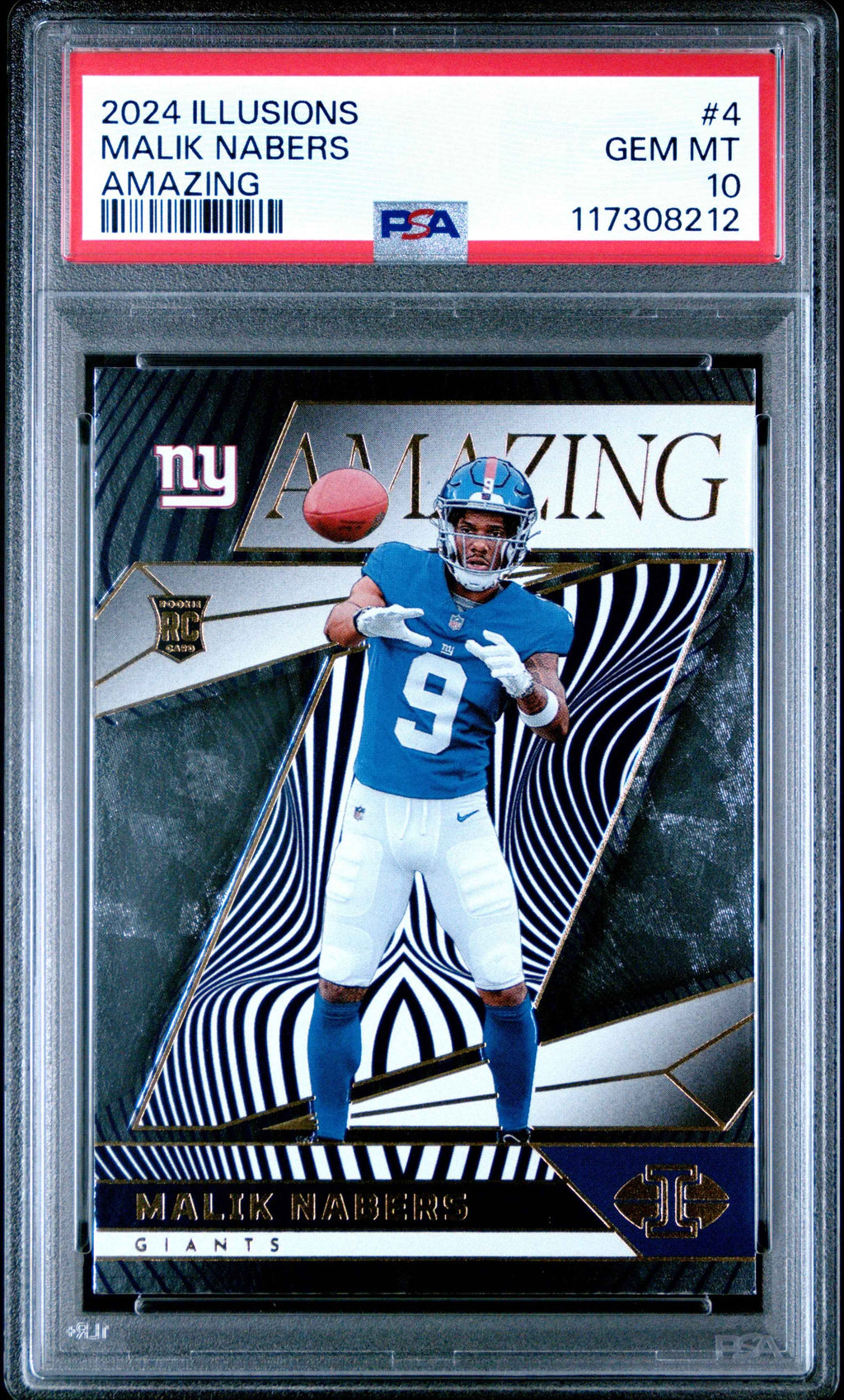Graded 2024 Panini Illusions Malik Nabers #4 Amazing Rookie RC Football Card PSA 10 Gem Mint