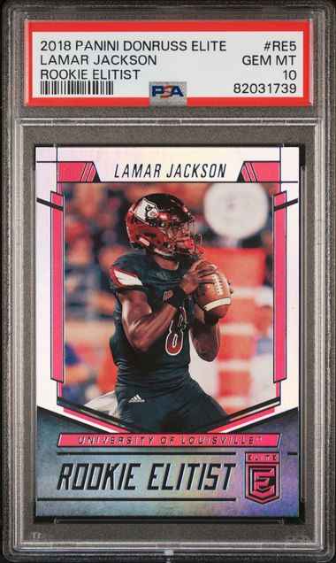 Graded 2018 Panini Donruss Elite Lamar Jackson #RE5 Rookie Elitist Rookie RC Football Card PSA 10 Gem Mint