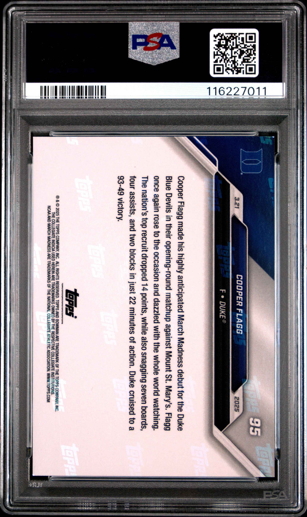 Graded 2024 Topps Bowman U Now Cooper Flagg #95 Rookie RC Basketball Card PSA 9 Mint